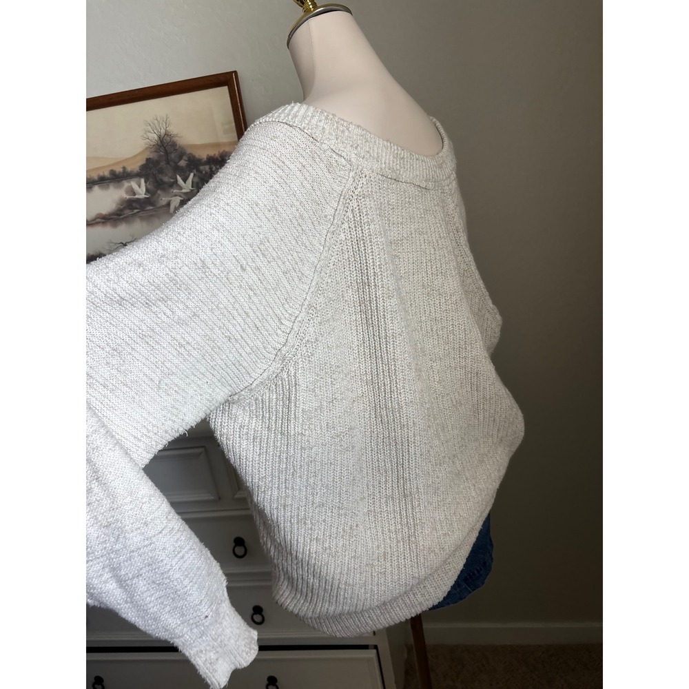 Free People Womens Lg Oversized Slouchy Marled Knit Sweater Oatmeal Cream Boho - Picture 5 of 5